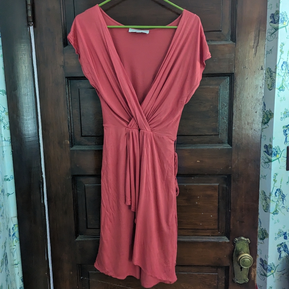 Loft Faux Wrap Dress corally orange